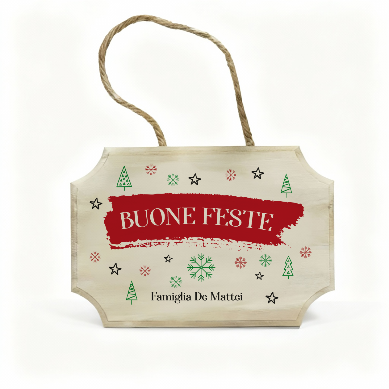Buone Feste - fuoriporta in legno - personalizzato con cognome