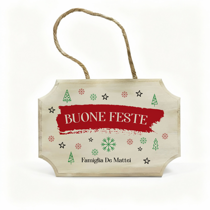 Buone Feste - fuoriporta in legno - personalizzato con cognome