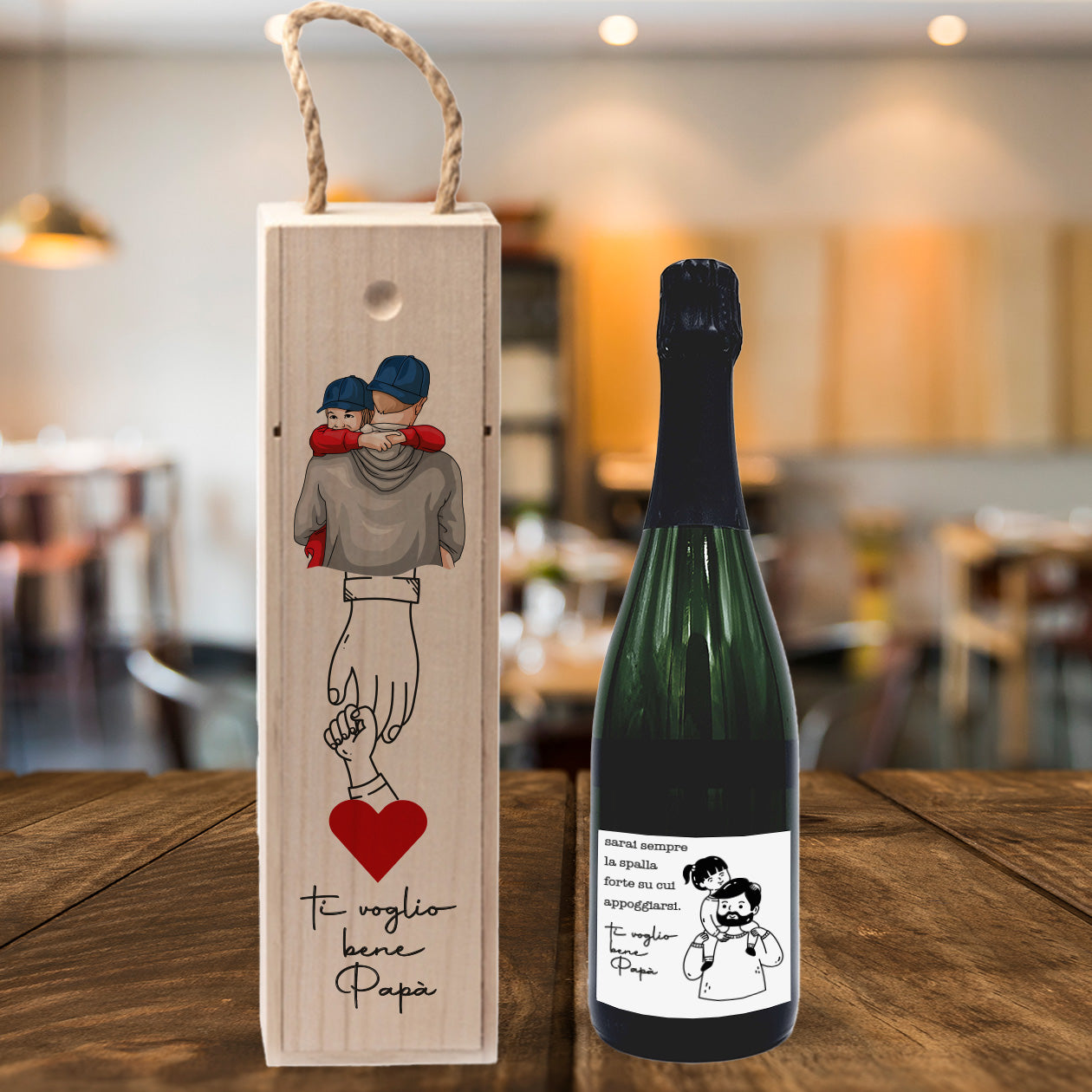 Ti voglio bene papà - portabottiglia in legno