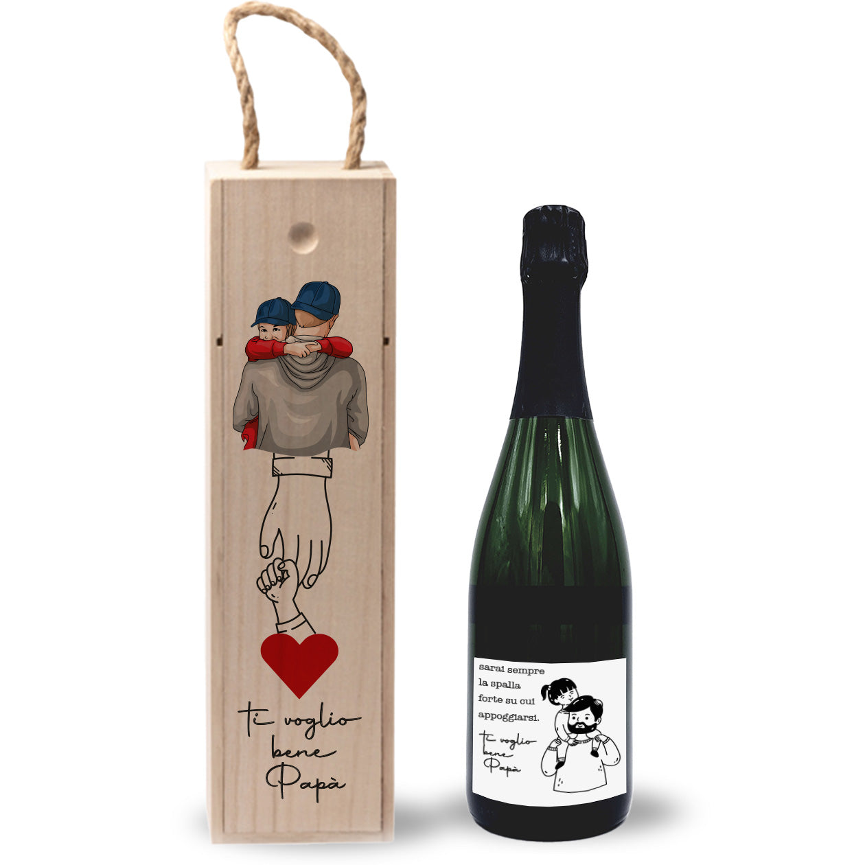 Ti voglio bene papà - portabottiglia in legno
