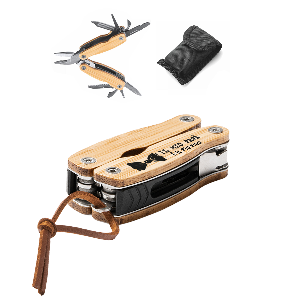Il mio papà è il più figo - Multiutensile con accessori in acciaio inossidabile e manico in legno