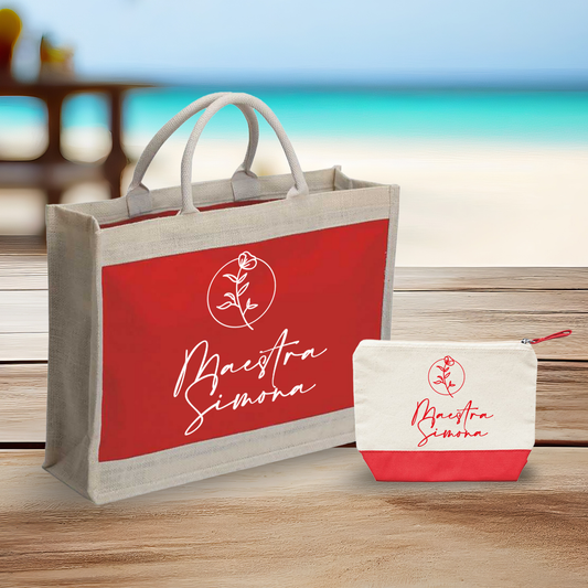 Maestra flower circle - Combo: Borsa mare + Pochette - personalizzata con nome