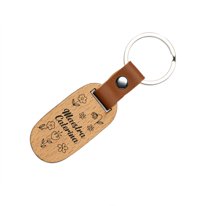 Maestra flowers - Portachiavi in Legno - personalizzato con nome