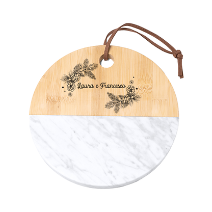 Best couple - Tagliere in marmo e bamboo naturale - personalizzato con nomi