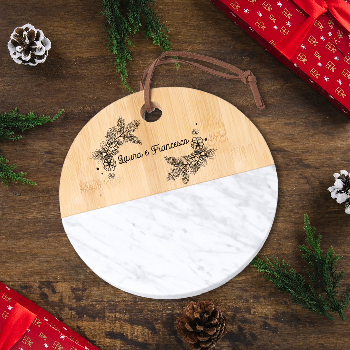 Best couple - Tagliere in marmo e bamboo naturale - personalizzato con nomi
