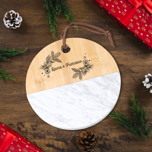 Best couple - Tagliere in marmo e bamboo naturale - personalizzato con nomi