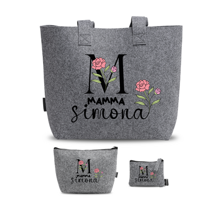 Mamma flower - Tris Borse in feltro con designe melange - personalizzato con nome