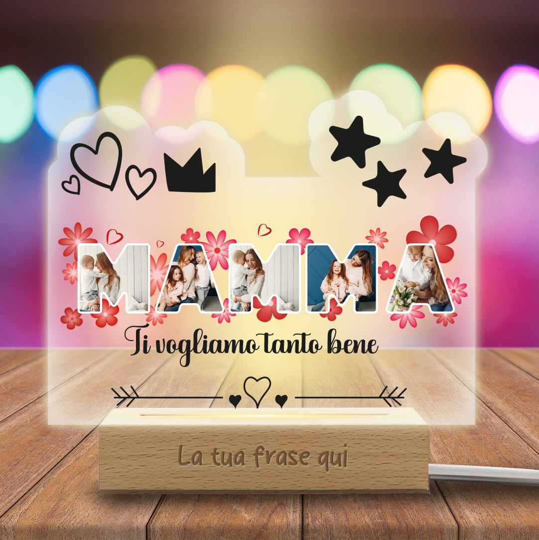 Mamma ti vogliamo tanto bene - Lampada - Plexiglass personalizzata con foto