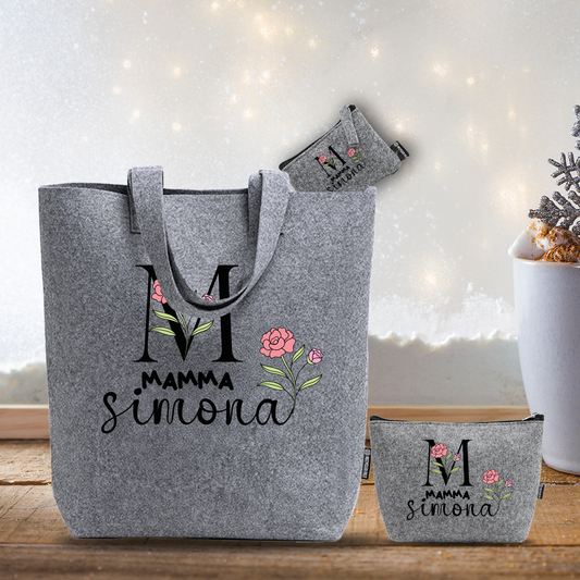 Mamma rose name - Tris Borse in feltro con designe melange - personalizzato con nome