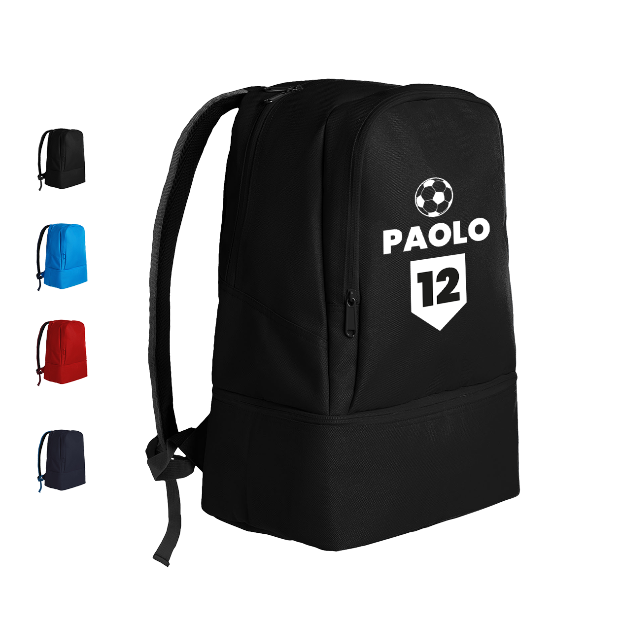 Soccer - Zaino con scomparto sul fondo rigiro portascarpe - personalizzato con nome e numero