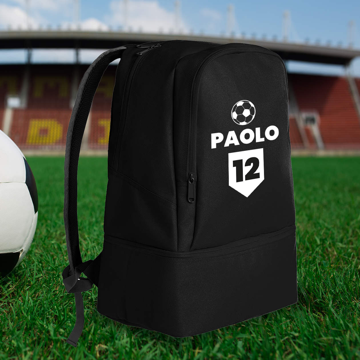 Soccer - Zaino con scomparto sul fondo rigiro portascarpe - personalizzato con nome e numero