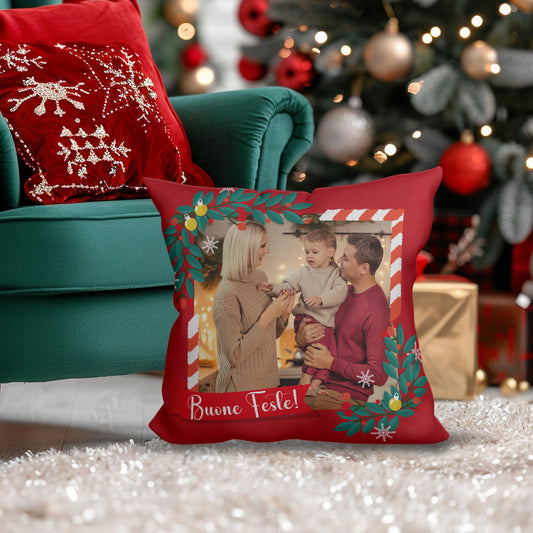 Buone Feste - Cuscino Personalizzato - idea regalo Natale personalizzato con foto