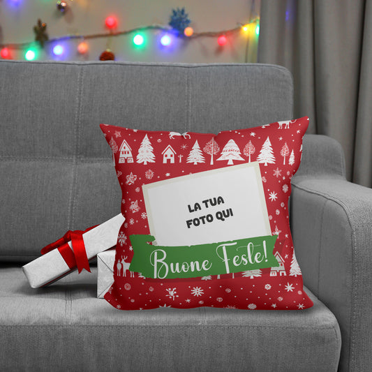 Buone Feste - Cuscino Personalizzato - idea regalo Natale personalizzato con foto