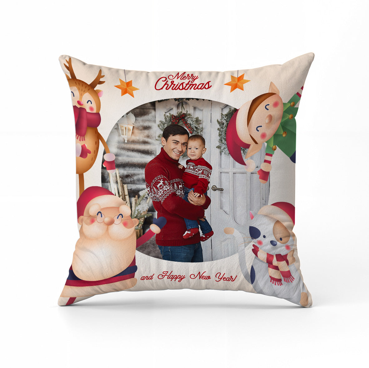 Merry Christmas and Happy new year - Cuscino Personalizzato - idea regalo Natale personalizzato con foto