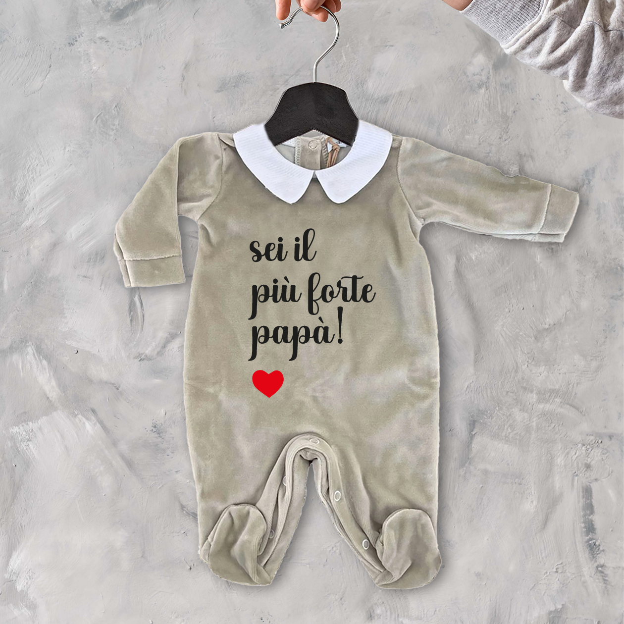 Sei il più forte papà - Pagliaccetto Neonato in Ciniglia con Colletto Bianco