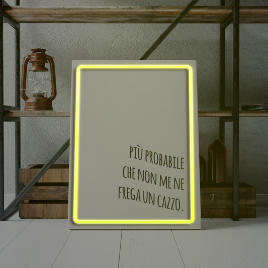 Più probabile che non me ne frega un caxx  - Quadretto con Neon Led