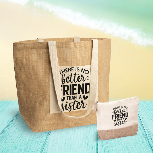 Than a sister - Set Combo Borsa mare e Pochette in Juta laminata