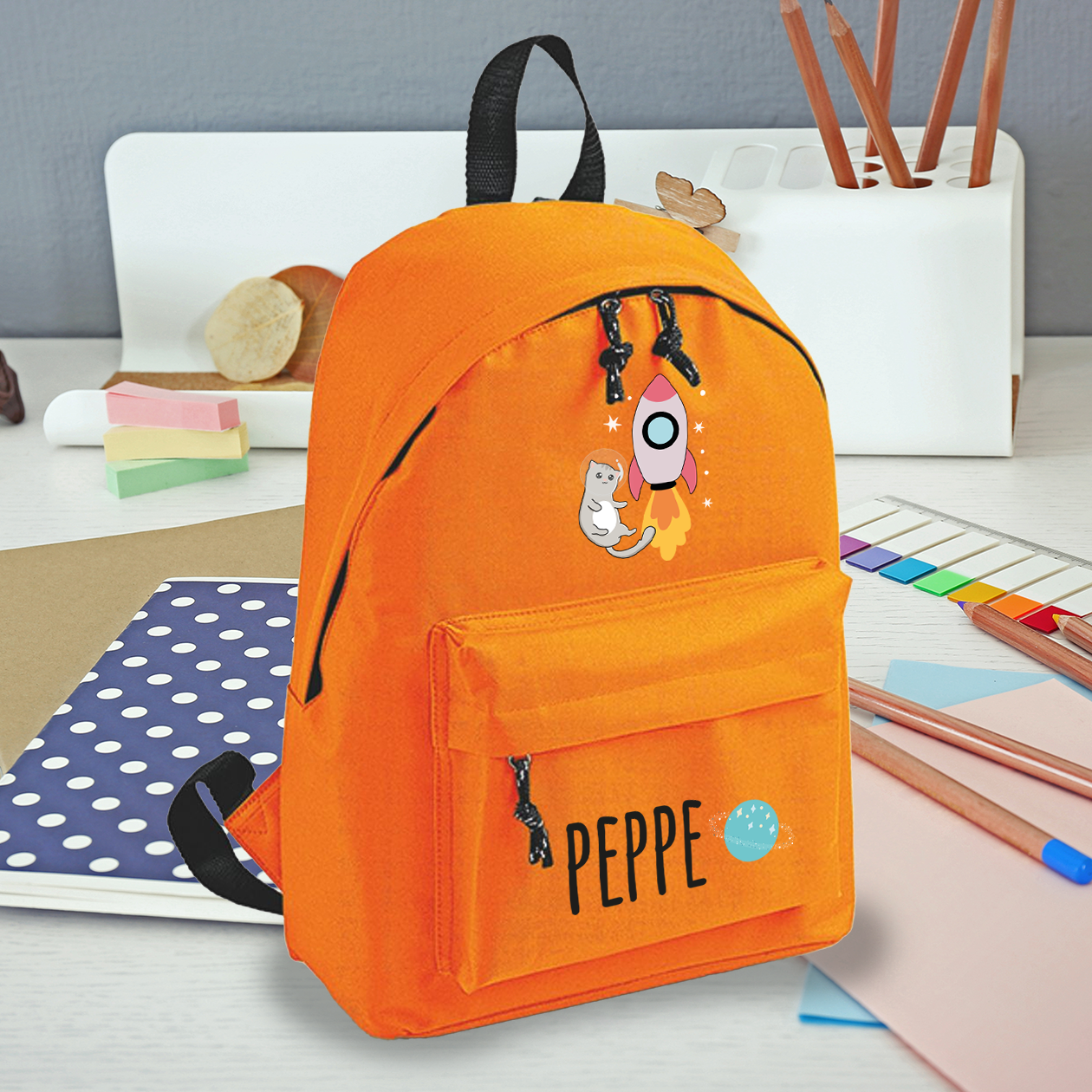 Space cat - zaino scuola - personalizzato con nome