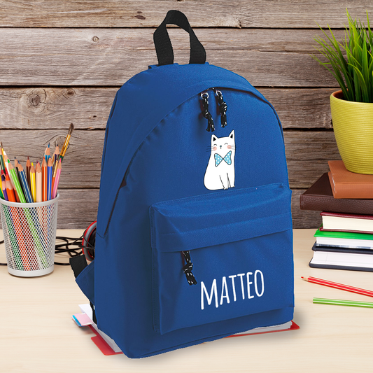 Blue cat - zaino scuola - personalizzato con nome