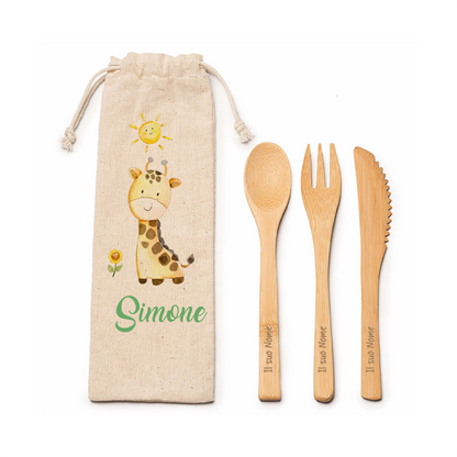 Giraffa - Posate in legno - personalizzate con nome