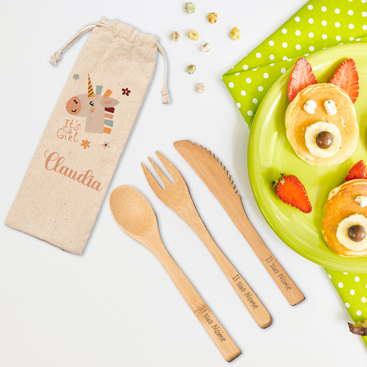 Unicorno - Posate in legno - personalizzate con nome