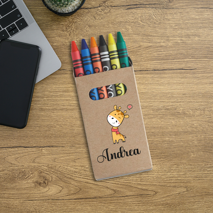 Baby Giraffa - Set da 6 - Pastelli Cera - personalizzati con nomi