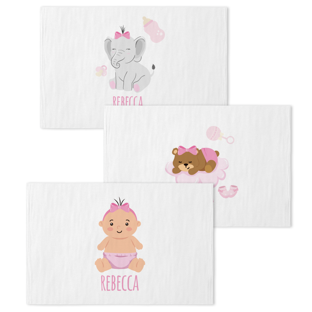 Bear Girl - Set 3 pezzi mussole personalizzate con nome
