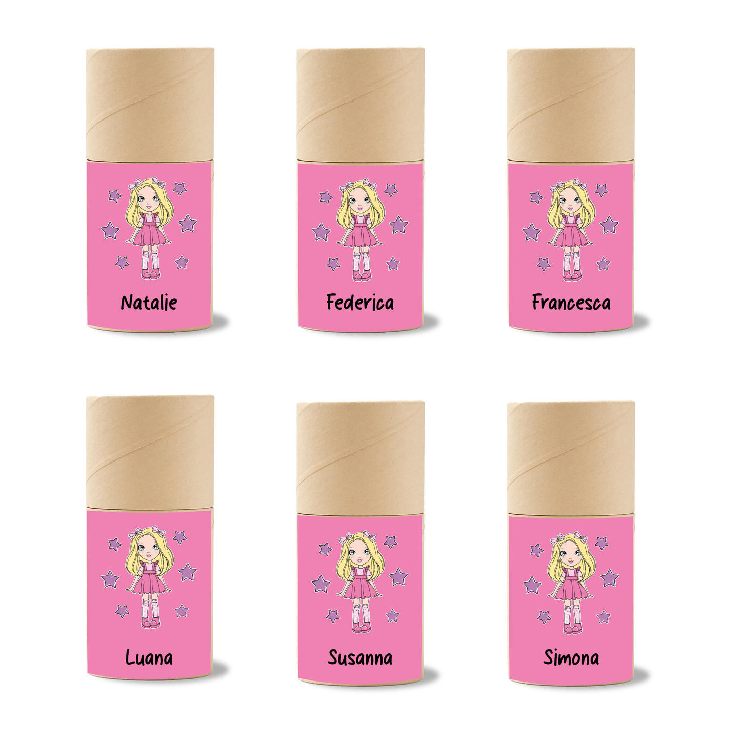 Girl Stars - Set 6 pezzi Da Disegno In Legno personalizzati con nomi