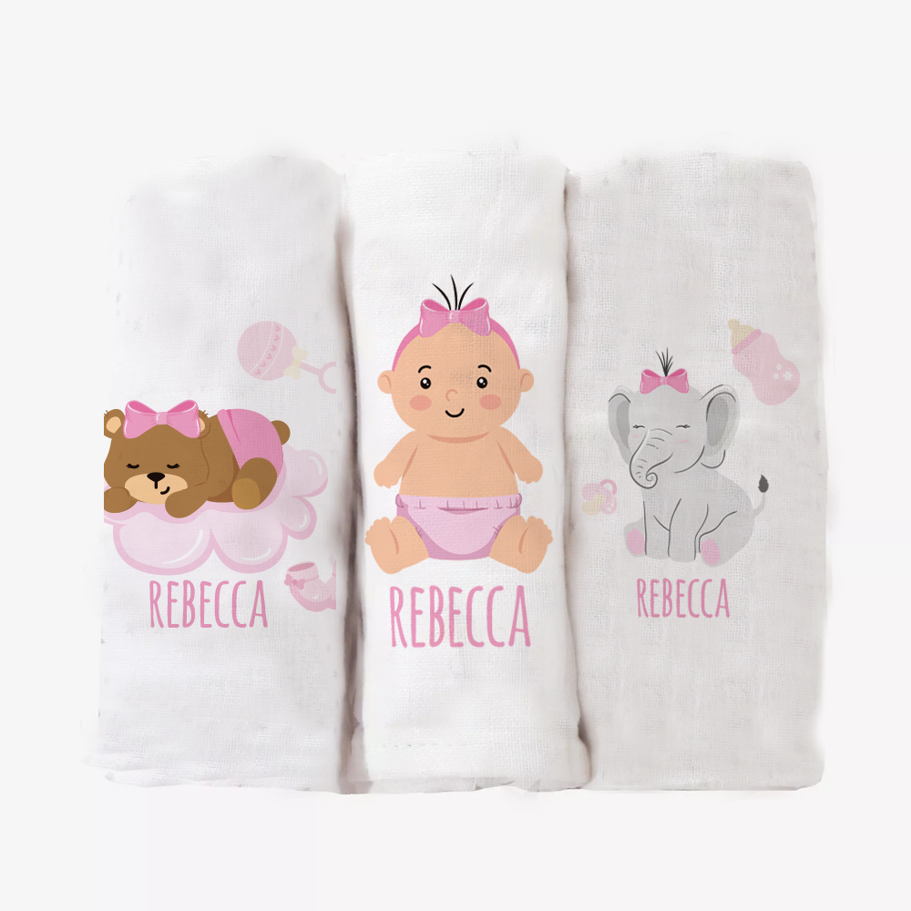 Bear Girl - Set 3 pezzi mussole personalizzate con nome