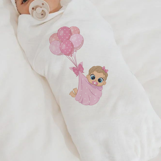 Pink Balloon - Set 3 pezzi mussole personalizzate con nome