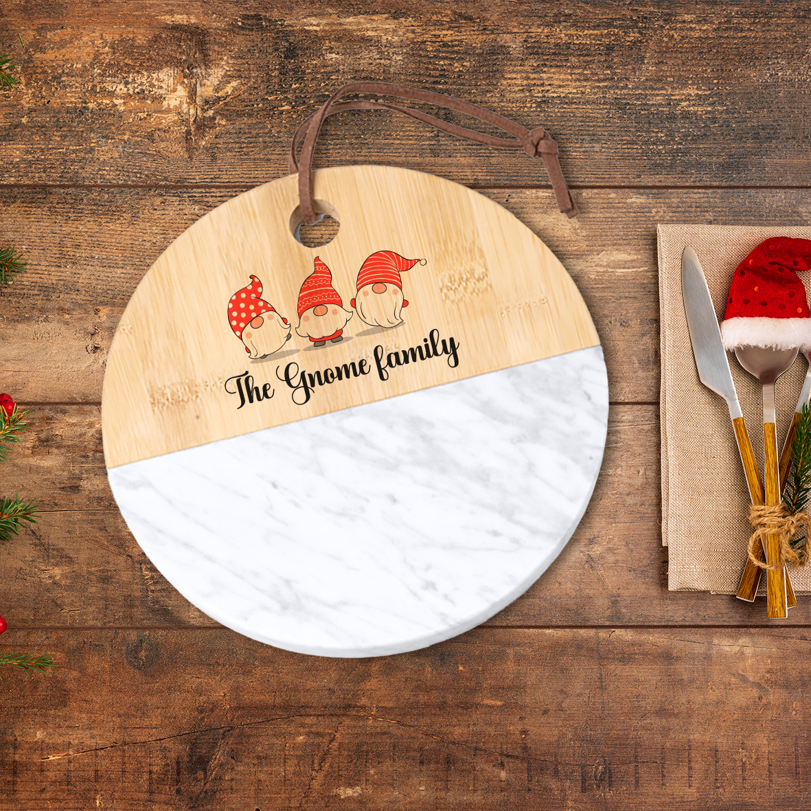 The gnome family - Tagliere in marmo e bamboo naturale