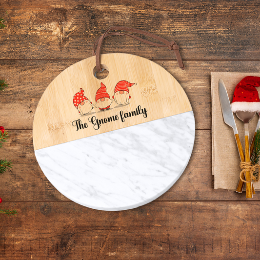 The gnome family - Tagliere in marmo e bamboo naturale