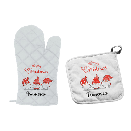 Merry Christmas - Set da Cucina Guanto e Presina - personalizzati con nome