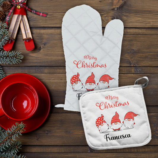 Merry Christmas - Set da Cucina Guanto e Presina - personalizzati con nome
