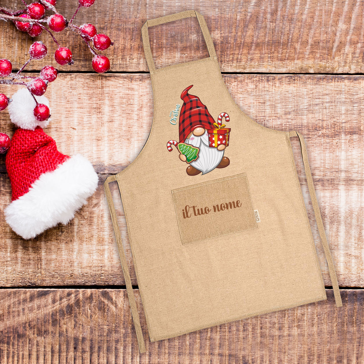 Nano da giardino con regali - Grembiule da Cucina Natalizio - personalizzato con nome