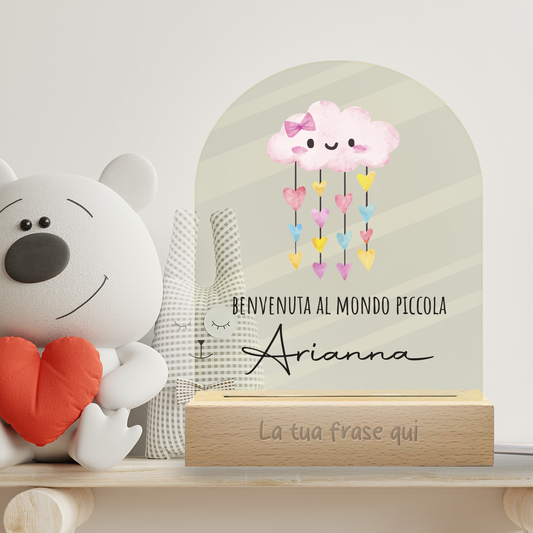 Benvenuta al mondo piccola - Lampada - Plexiglass personalizzata con nome e frase