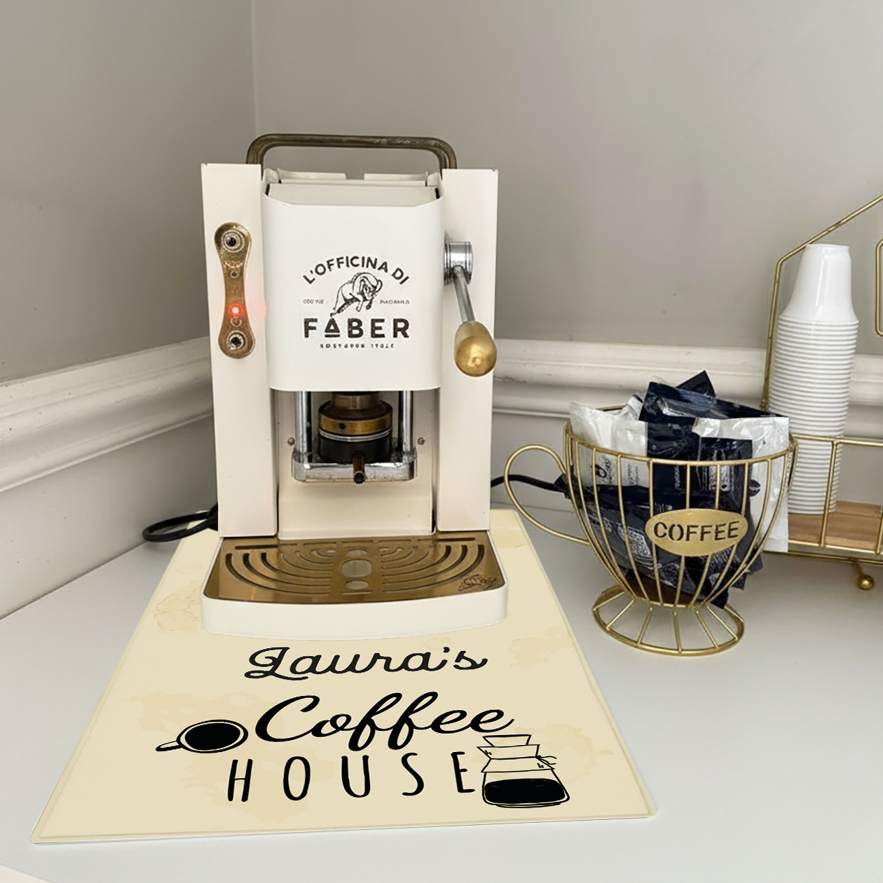 Coffee House - Tappetino per Macchina del caffè  con Retro in Gomma Tappeto 30x40cm - personalizzato
