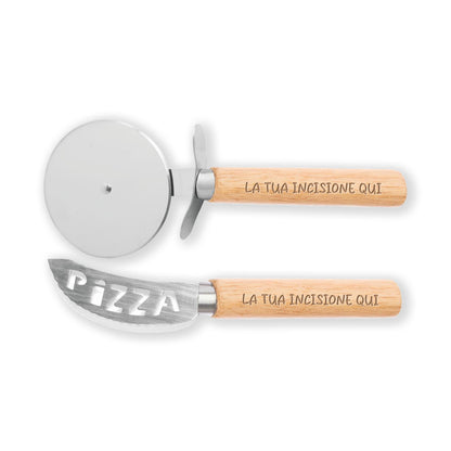Edit - Set Taglia Pizza In Bamboo - personalizzato con testo