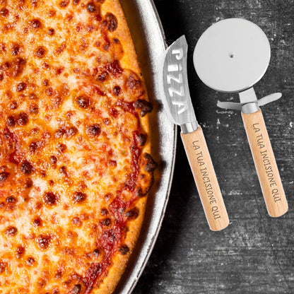Edit - Set Taglia Pizza In Bamboo - personalizzato con testo