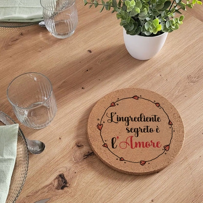 L'ingrediente segreto è l'amore - Set da 3 pezzi Sottopentola in sughero naturale 19cm