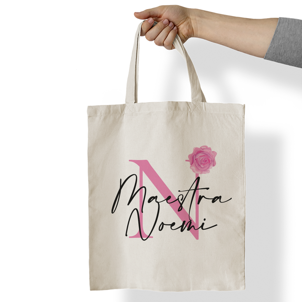 Maestra pink flower - Borsa Mare - idea regalo maestra - personalizzata con nome