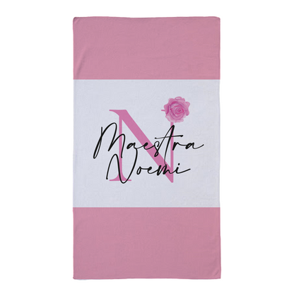 Maestra iniziale pink flower - Telo Mare - personalizzato con nome