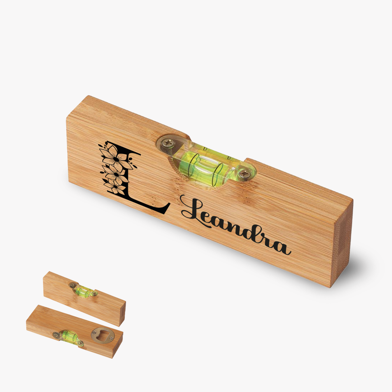 Flower name - Apribottiglia con mini livella - personalizzata con nome