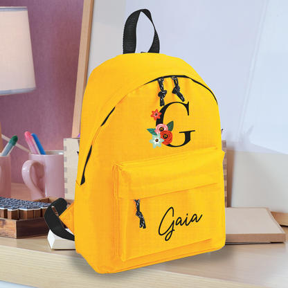 Flower classic name - zaino scuola - personalizzato con nome e iniziale