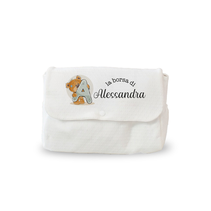 Baby bear letter - Borsa Fasciatoio per Neonato personalizzata con nome e iniziale