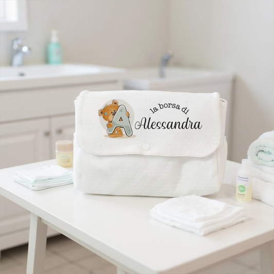 Baby bear letter - Borsa Fasciatoio per Neonato personalizzata con nome e iniziale