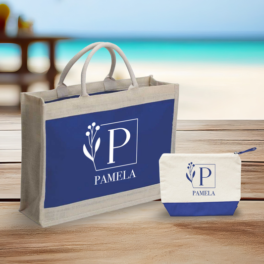 Geometric letter - Combo: Borsa mare + Pochette - personalizzata con iniziale e nome