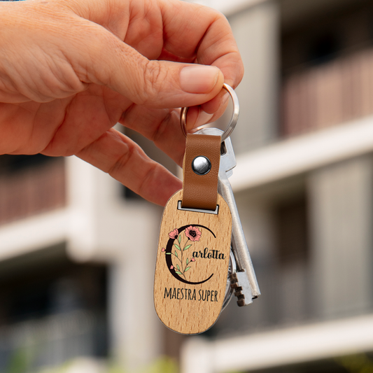 Maestra super - Portachiavi in Legno - personalizzato con nome