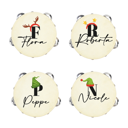 Christmas Name - Set da 10 Tamburelli - personalizzati con nomi e iniziale