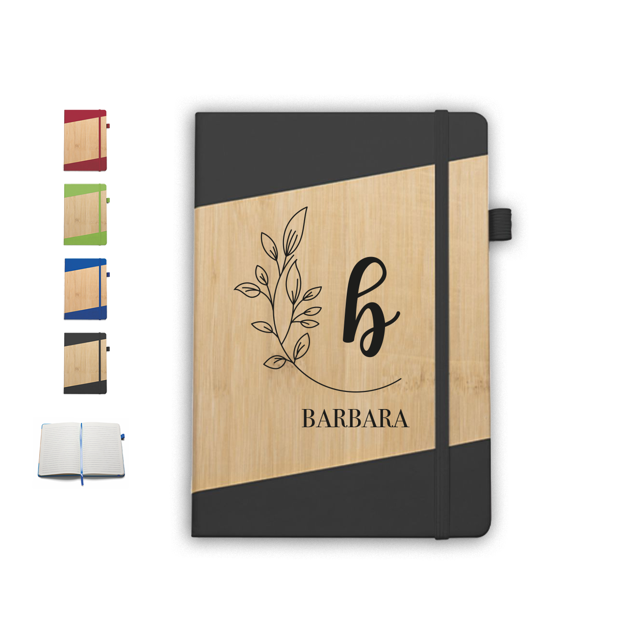 Name and letter flower - Block Notes in PU a righe - personalizzato con nome